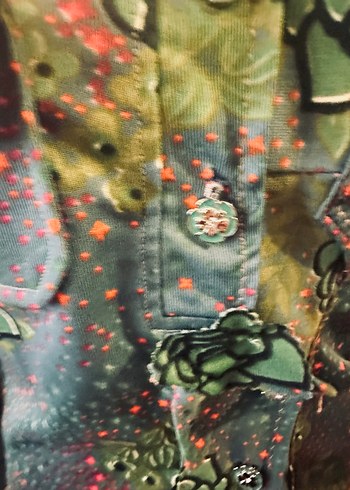 Yeşil desenli vintage 70sler Kadın Gömlek - Düğmeli, Uzun Kollu - Görsel 9