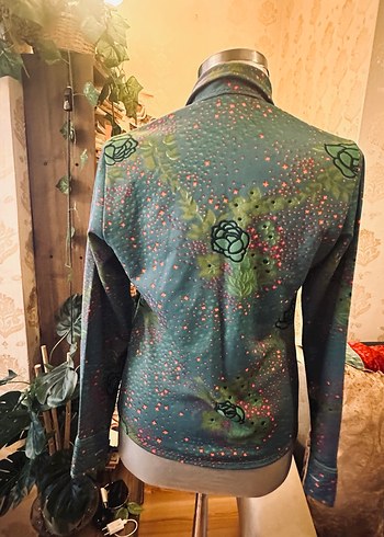 Yeşil desenli vintage 70sler Kadın Gömlek - Düğmeli, Uzun Kollu - Görsel 2