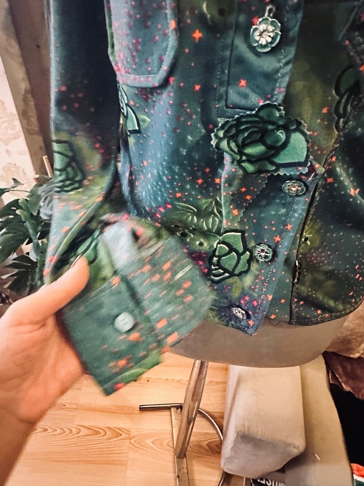 Yeşil desenli vintage 70sler Kadın Gömlek - Düğmeli, Uzun Kollu - Görsel 3