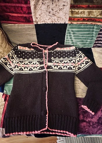 Nakışlı Örgü Kahverengi vintage Hirka - Görsel 8