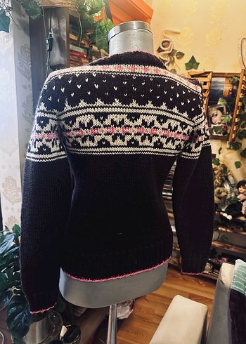 Nakışlı Örgü Kahverengi vintage Hirka - Görsel 6