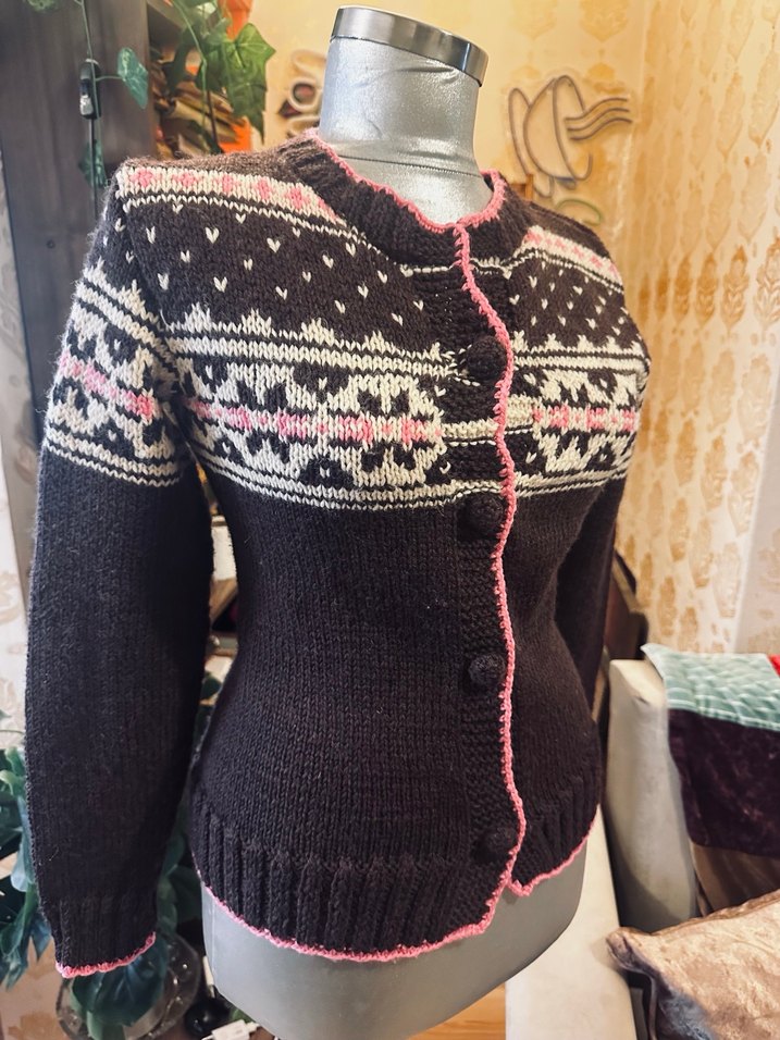 Nakışlı Örgü Kahverengi vintage Hirka - Görsel 3