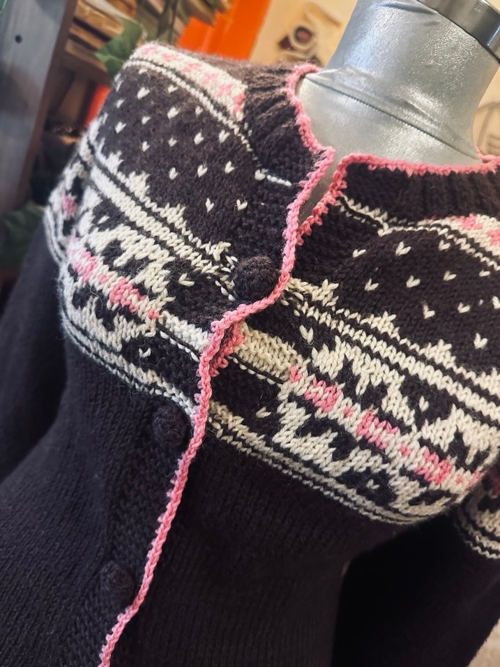 Nakışlı Örgü Kahverengi vintage Hirka - Görsel 5