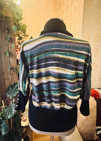 VINTAGE Renkli Desenli Yarım Balıkçı Yaka Kadın Kazak - Görsel 5