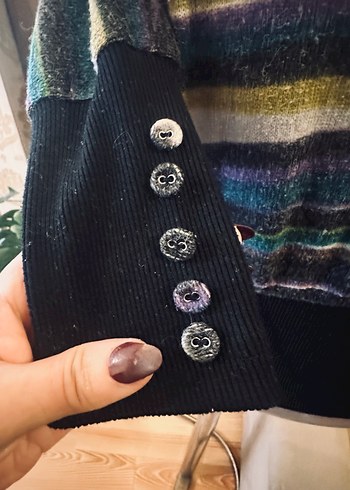 VINTAGE Renkli Desenli Yarım Balıkçı Yaka Kadın Kazak - Görsel 7