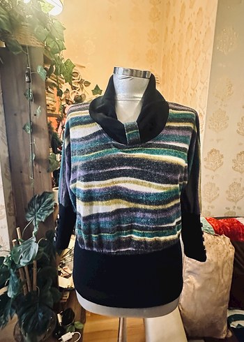 VINTAGE Renkli Desenli Yarım Balıkçı Yaka Kadın Kazak - Görsel 4