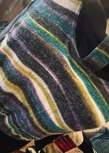 VINTAGE Renkli Desenli Yarım Balıkçı Yaka Kadın Kazak - Görsel 6