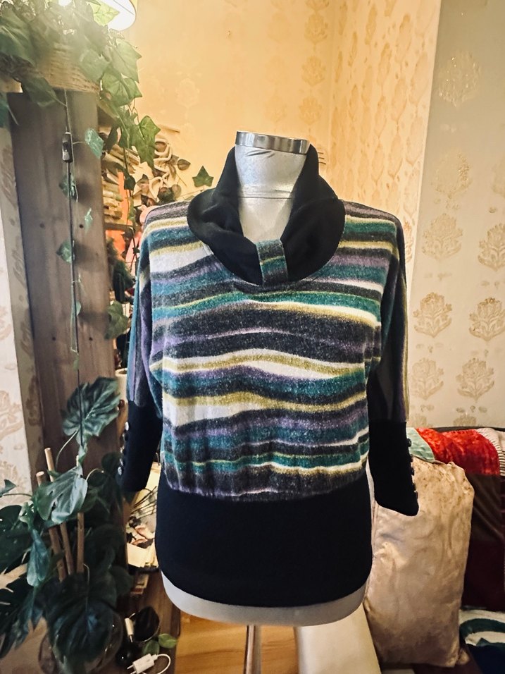 VINTAGE Renkli Desenli Yarım Balıkçı Yaka Kadın Kazak - Görsel 4