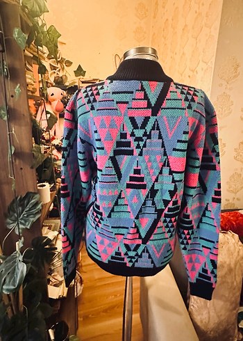 Renkli vintage Yüksek Yakalı Örgü Kadın Kazak - Görsel 6