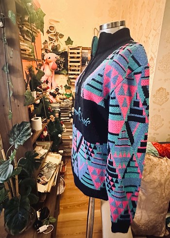 Renkli vintage Yüksek Yakalı Örgü Kadın Kazak - Görsel 5