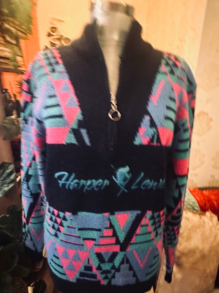 Renkli vintage Yüksek Yakalı Örgü Kadın Kazak - Görsel 4