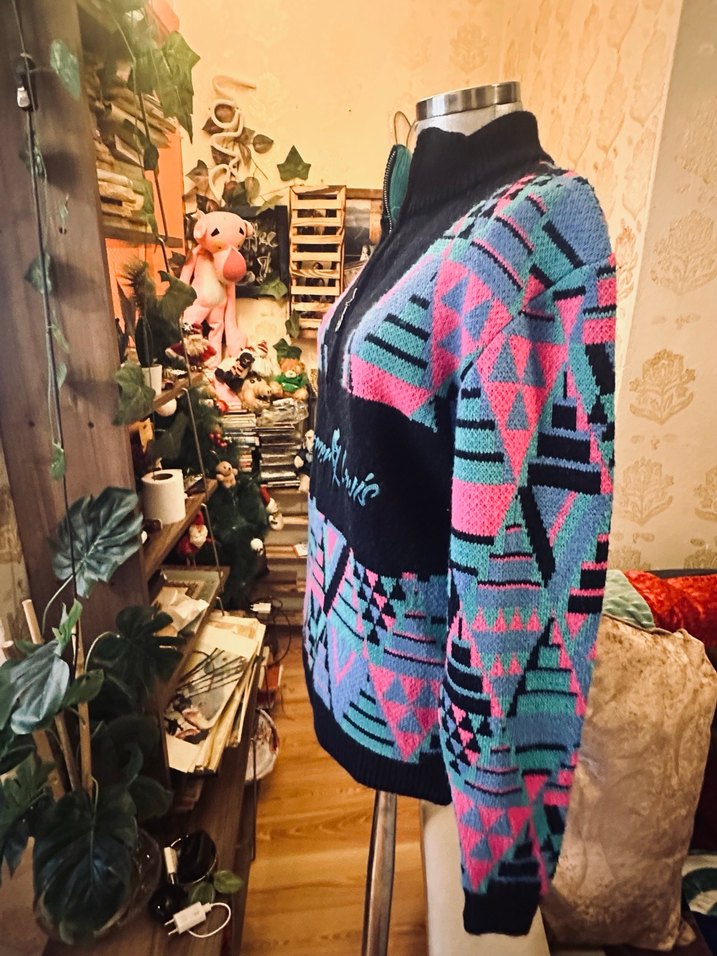 Renkli vintage Yüksek Yakalı Örgü Kadın Kazak - Görsel 5