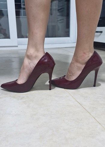 Bordo Rugan Stiletto Kadın Topuklu Ayakkabı