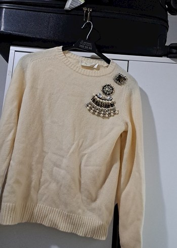 Nakışlı Beyaz Kadın Triko Kazak - Görsel 3