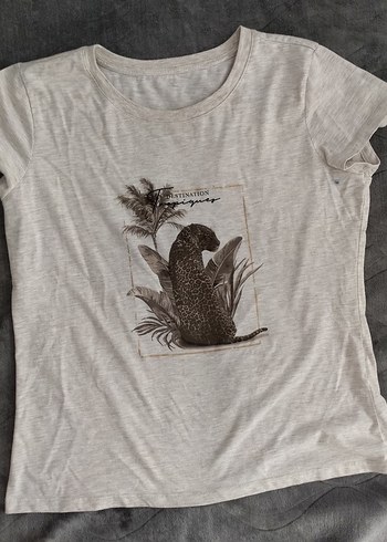 Gri Bohem Kısa Kollu Baskılı Tişört - Görsel 2