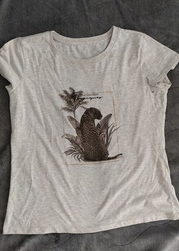 Gri Bohem Kısa Kollu Baskılı Tişört - Görsel 3