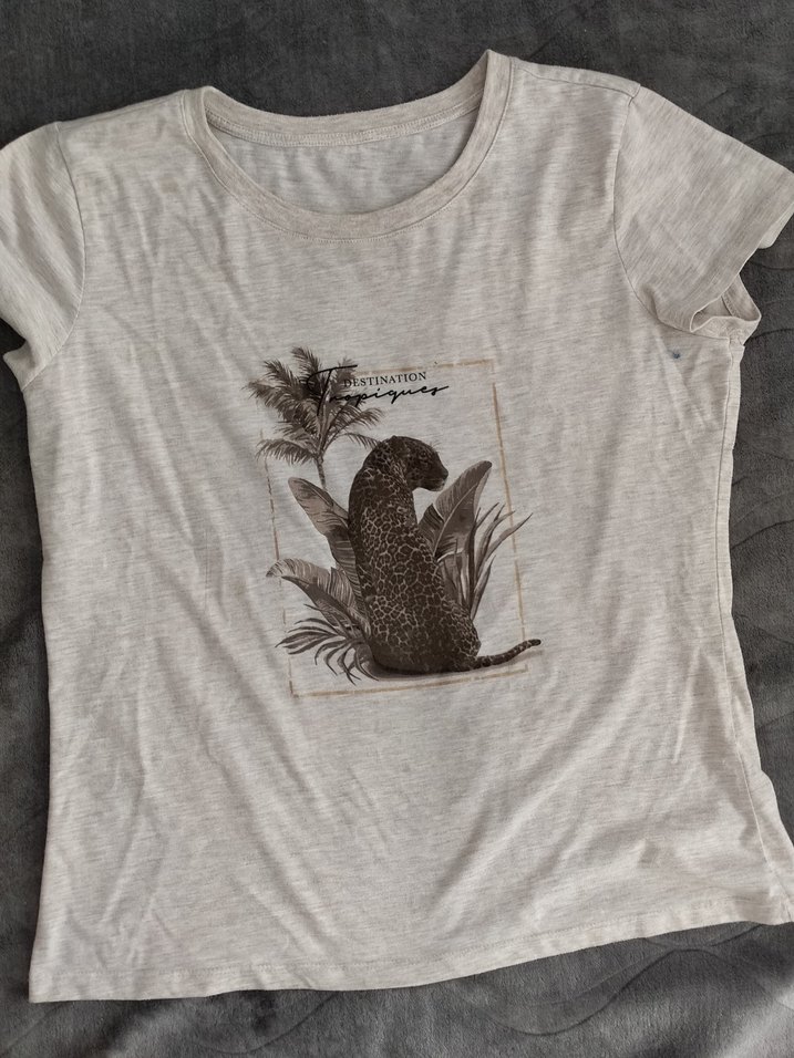 Gri Bohem Kısa Kollu Baskılı Tişört - Görsel 2