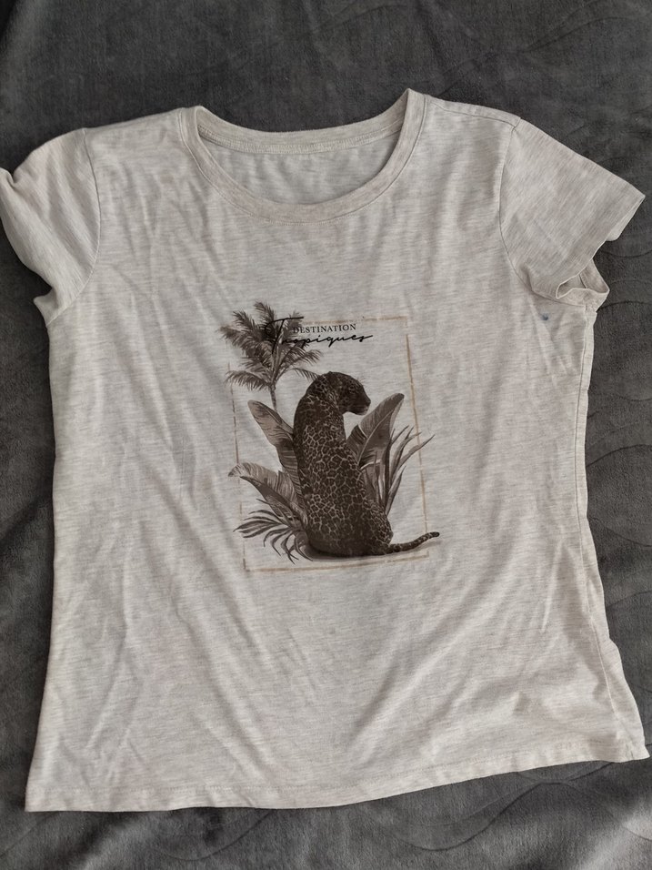 Gri Bohem Kısa Kollu Baskılı Tişört - Görsel 3