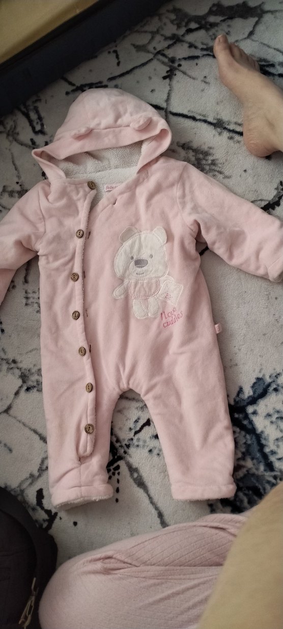 Pembe Kapüşonlu Bebek Kız Tulumu - Görsel 2