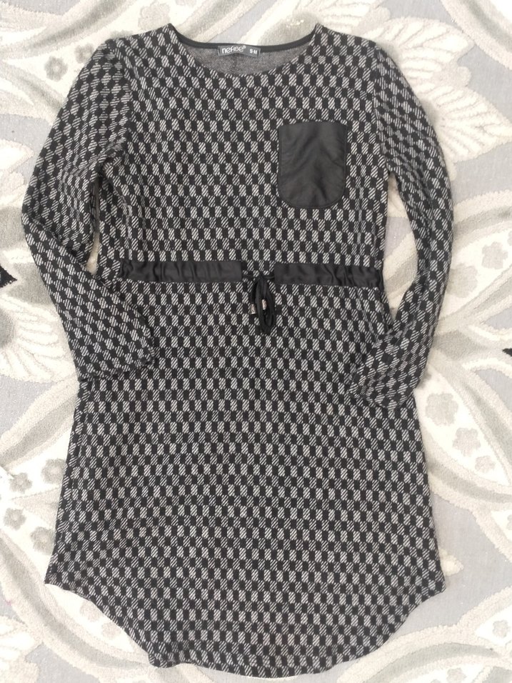 Beli Kemerli Gri Kadın Triko Elbise - Görsel 5