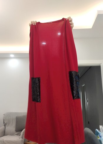 Kırmızı Midi Parlak Kadın Abiye Elbise - Görsel 5