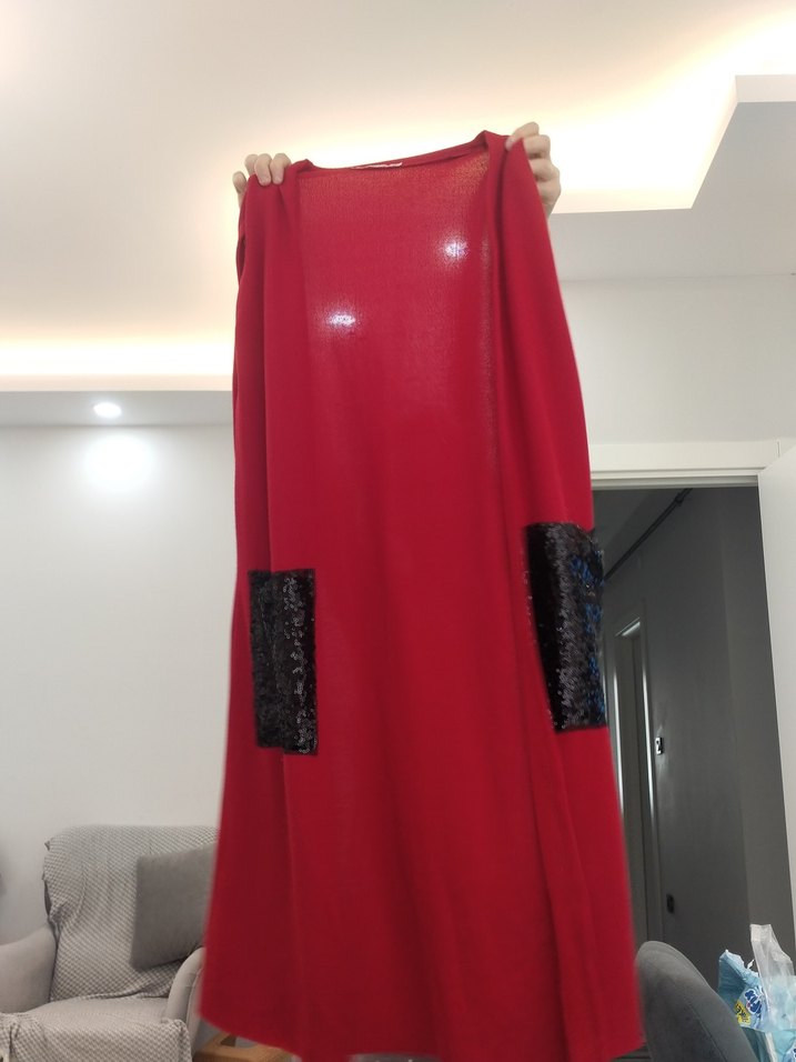 Kırmızı Midi Parlak Kadın Abiye Elbise - Görsel 5