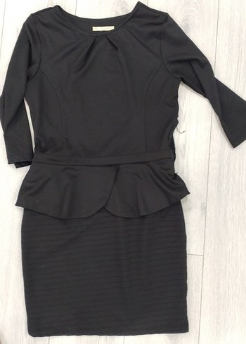 V Yaka Siyah Midi Ofis Elbisesi - Görsel 2