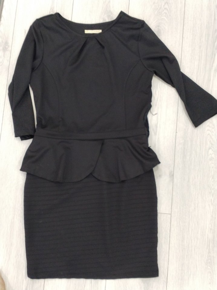 V Yaka Siyah Midi Ofis Elbisesi - Görsel 3