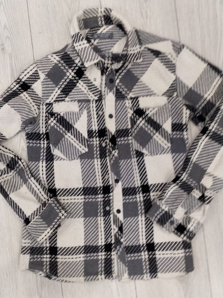 Düğmeli Gri Ekose Kadın Gömlek - Görsel 2