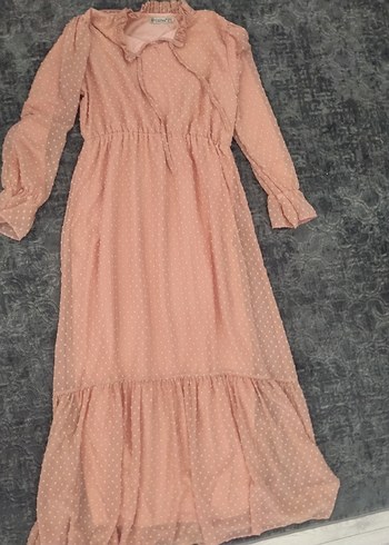 Uzun Kollu pudra Uzun Elbise - Görsel 5