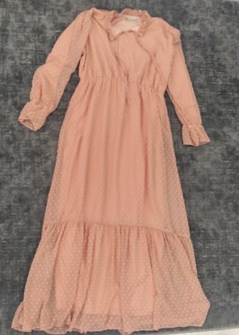 Uzun Kollu pudra Uzun Elbise - Görsel 6