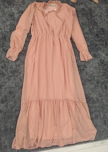 Uzun Kollu pudra Uzun Elbise - Görsel 3