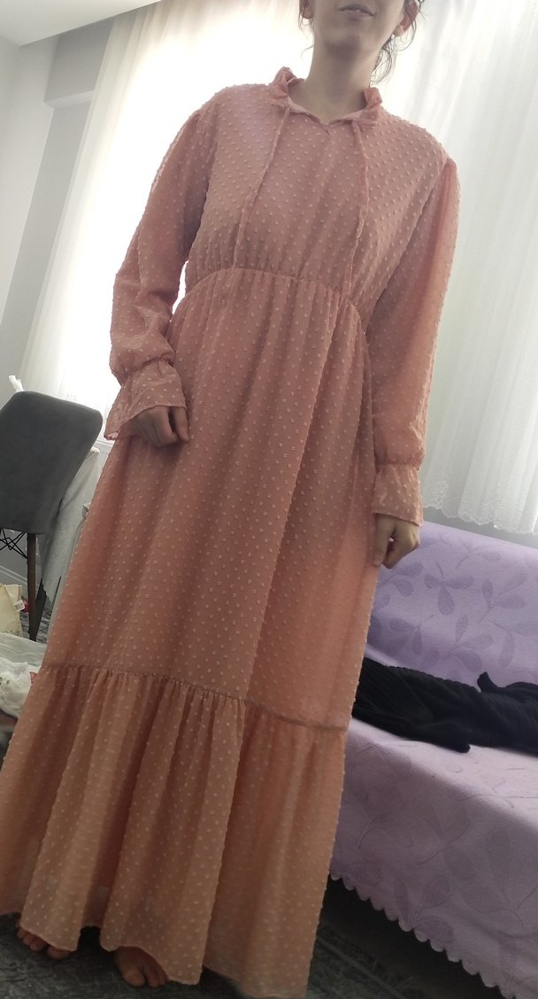 Uzun Kollu pudra Uzun Elbise - Görsel 2