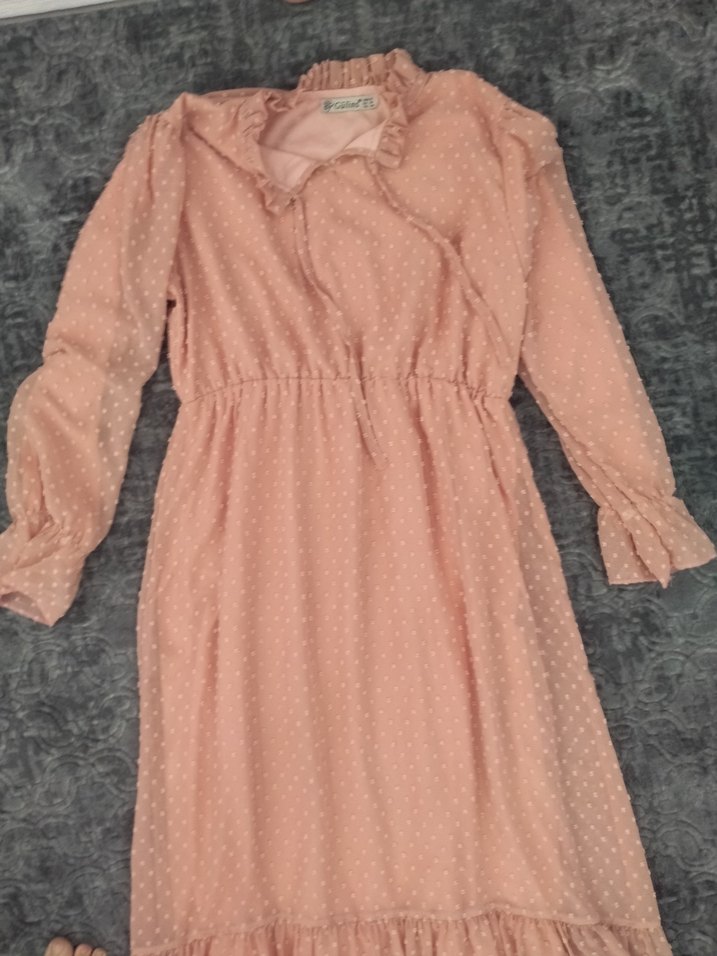 Uzun Kollu pudra Uzun Elbise - Görsel 4