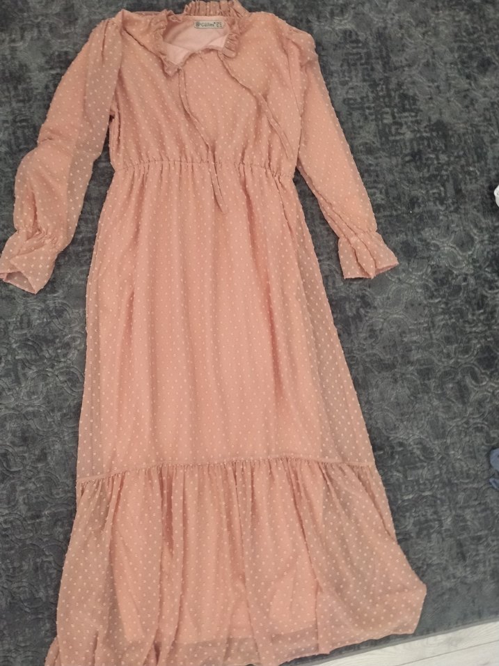 Uzun Kollu pudra Uzun Elbise - Görsel 5