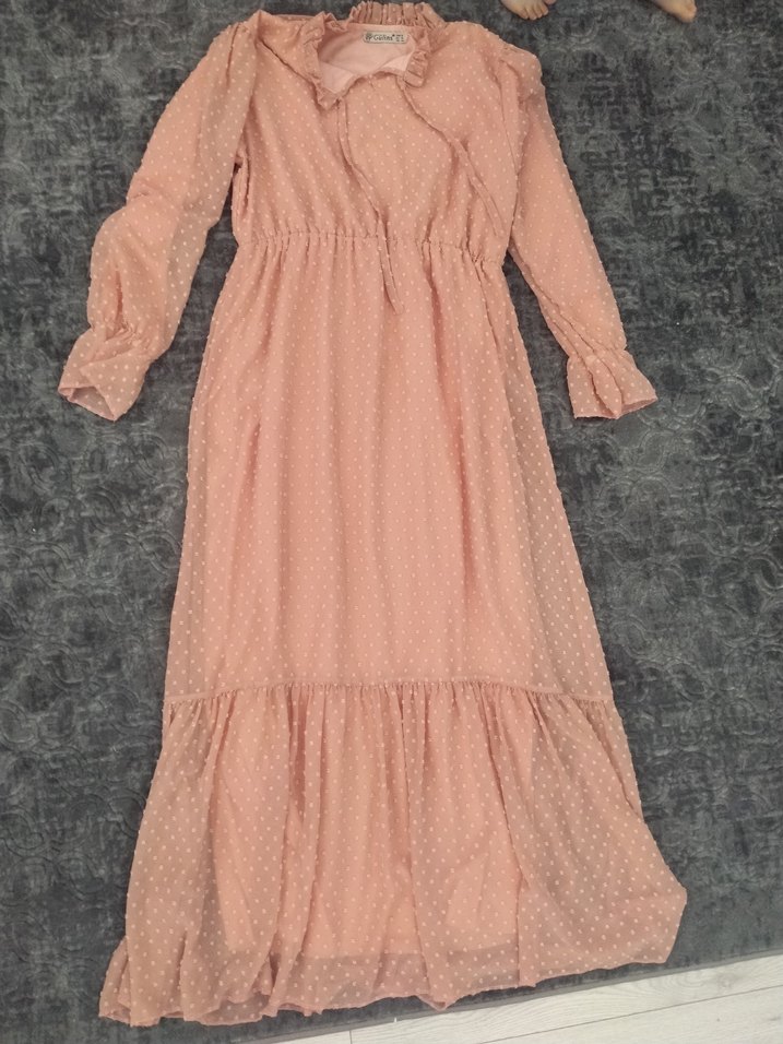 Uzun Kollu pudra Uzun Elbise - Görsel 3