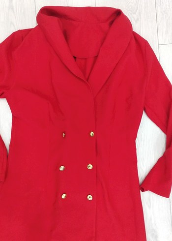 Düğmeli Kırmızı Uzun Kadın Kaban - Görsel 4