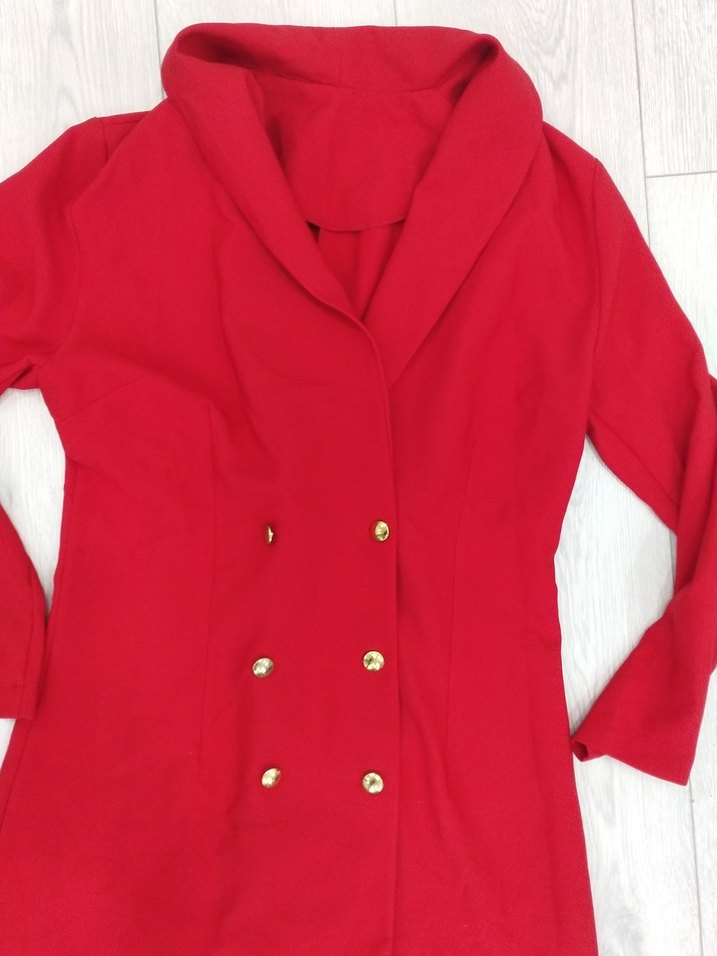 Düğmeli Kırmızı Uzun Kadın Kaban - Görsel 4