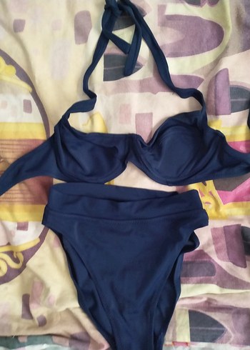 m Beden Sade Lacivert Drapeli Kadın Bikini