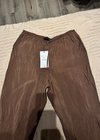 m Beden kahverengi Renk Zara Kadın Kahverengi Keten Rahat Pantolon