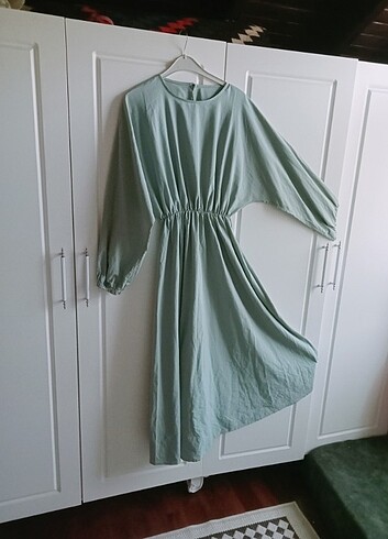 Mevlana Model Koton Kumaş Yarasa Kol su yeşili Tesettür Elbise
