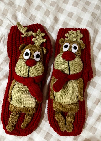 Kızlar için Nakışlı Örgü Sıcak Terlikler - Görsel 3