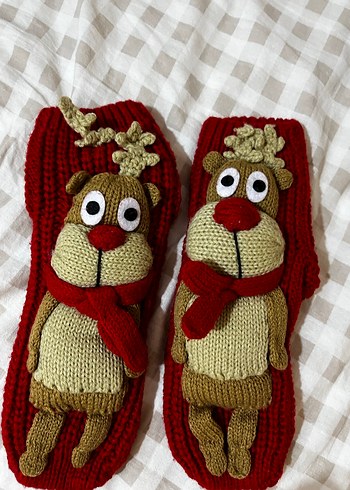 Kızlar için Nakışlı Örgü Sıcak Terlikler - Görsel 2