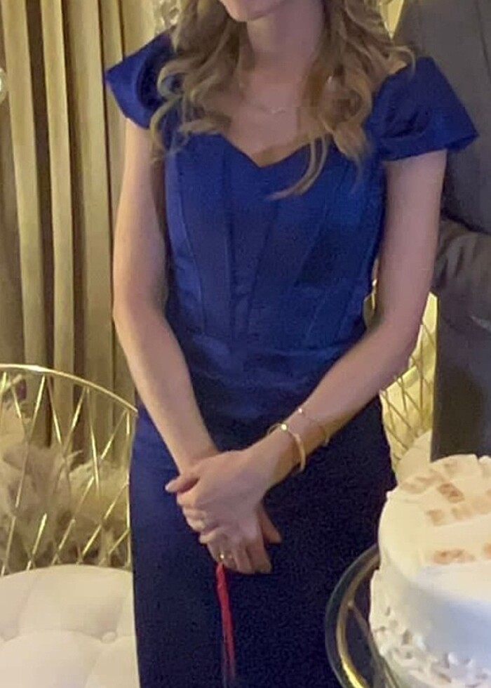 Saks mavisi gece elbisesi - Görsel 3