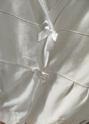 Uzun Kollu Beyaz Midi Sabahlık - Görsel 2