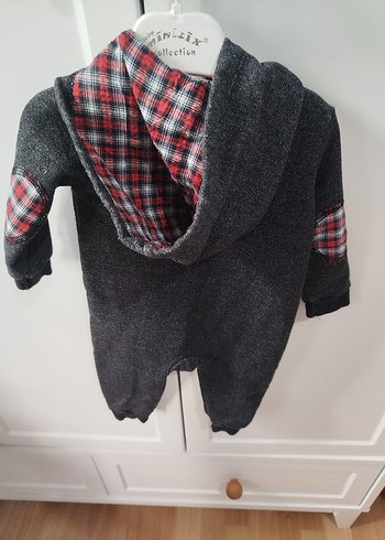 Gri Kapüşonlu Erkek Bebek Tulum - Görsel 3