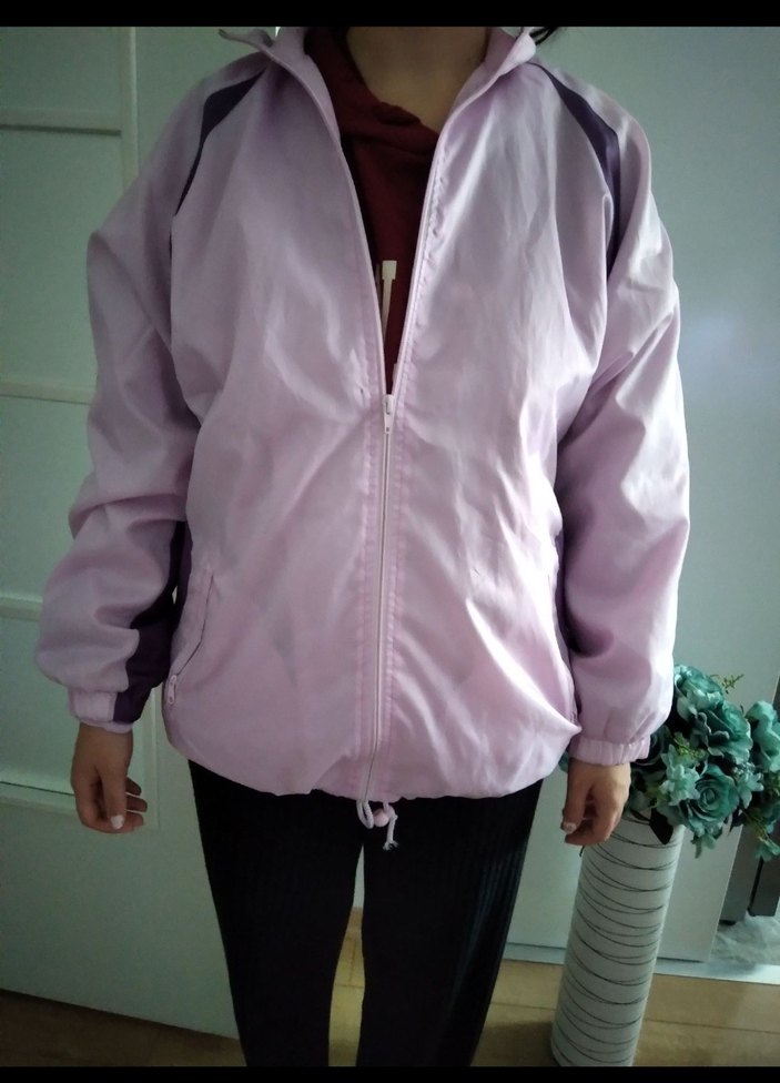 Kapüşonlu Pastel Mor,Lila Yağmurluk - Görsel 5