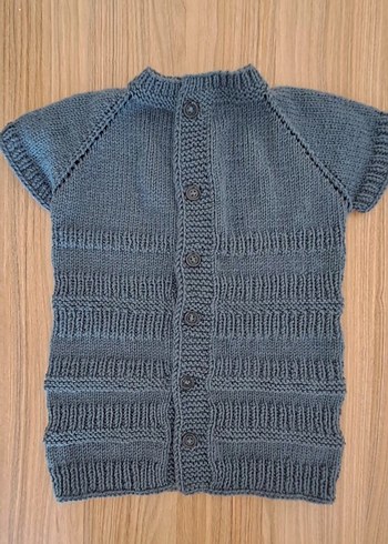 Erkek Çocuk Gri Kısa Kollu Örgü yelek - Görsel 4