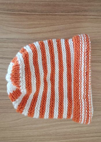 Turuncu Beyaz Çizgili Örgü Bere - Görsel 5