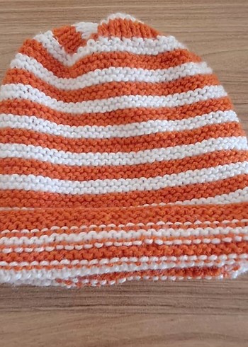 Turuncu Beyaz Çizgili Örgü Bere - Görsel 2